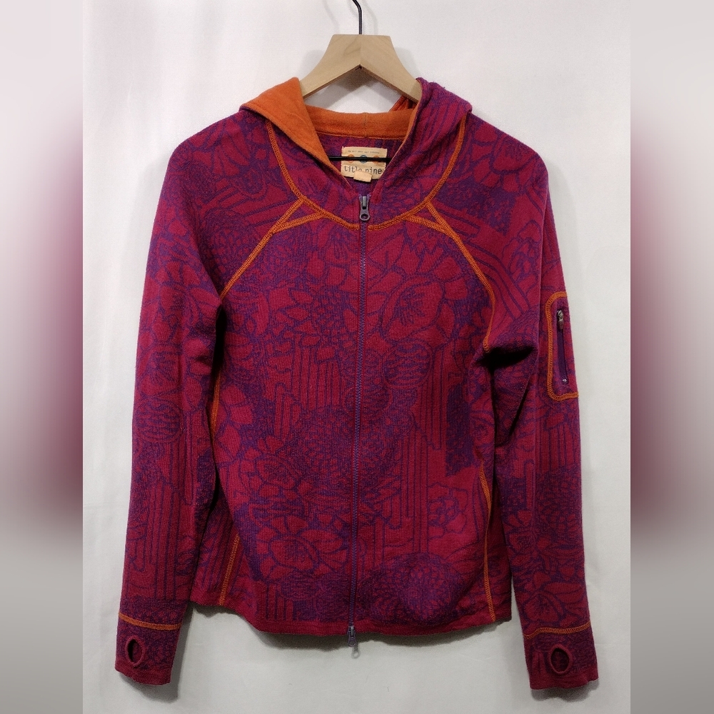 Title Nine Wool Blend Floral Zip Front Hoodie Womens L Purple Outdoor Sporty - Picture 2 of 9